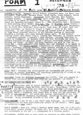 Poets Union of Australia Melbourne Brach, newsletter