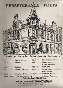 Flyer for Perseverance Poets readings, 1993.