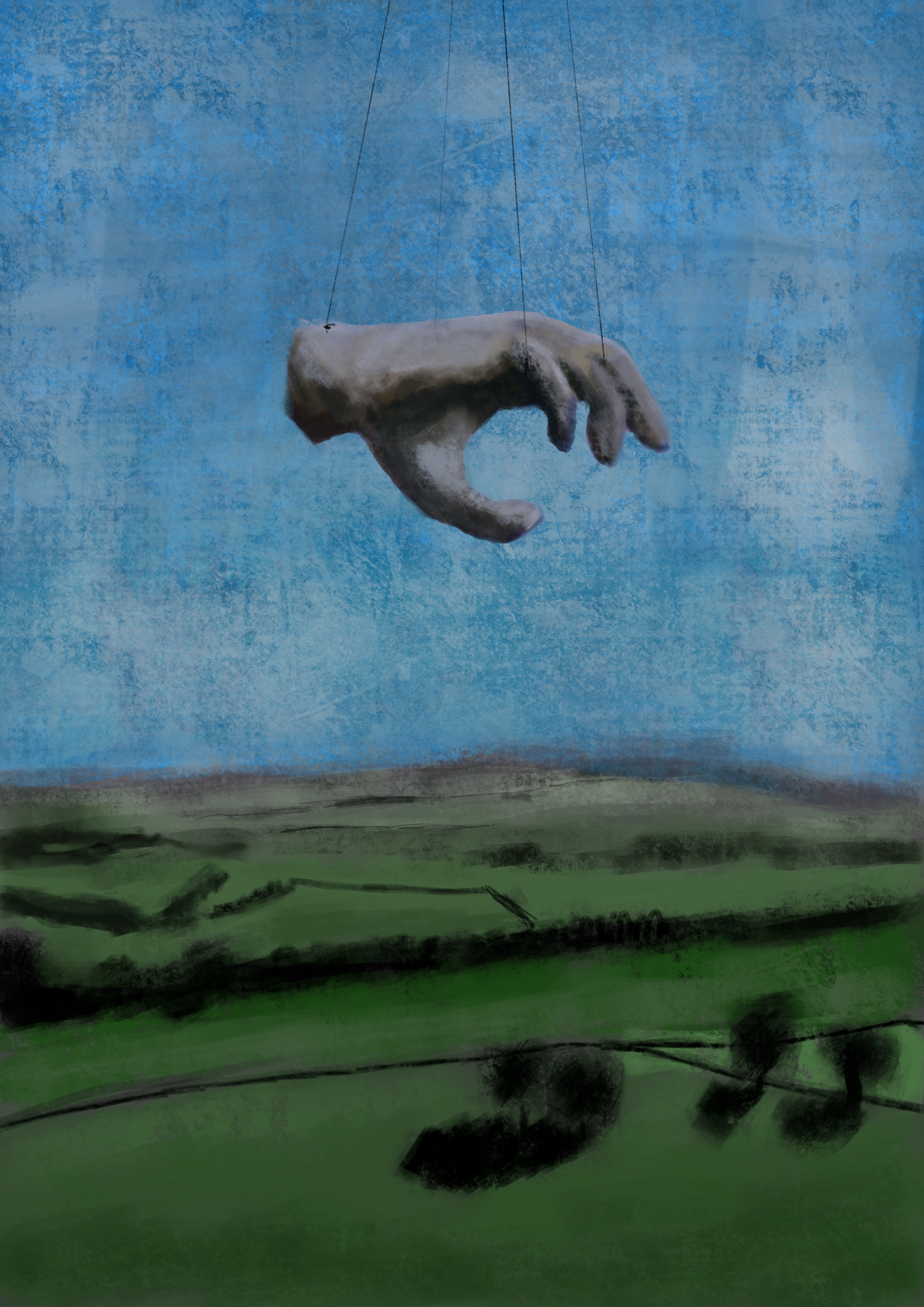 Installation of hand in the landscape [20170724 drawing, 210x297mm]