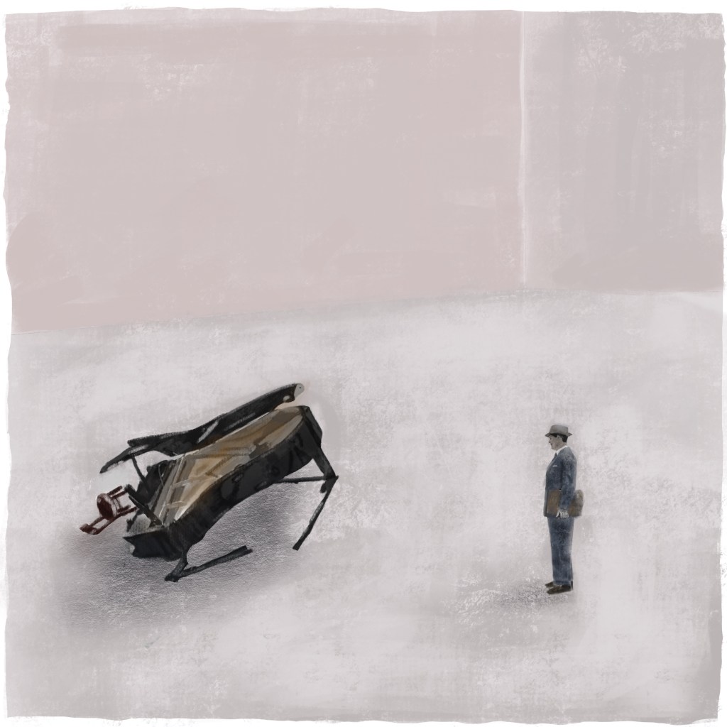 Man from 1950s with broken piano [20180816 drawing, 297x297mm]