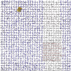 Mystic writing pad 6 [drawing, 297mm x 297mm] incorporates Sigmund Freud’s ‘A note upon the Mystic Writing Pad’ (1925); ‘Uncle Stranger’ by Stephen J. Williams (which is a version of a diary kept by Trevor Williams); and [There lies Peter Clutterbuck now], a poem by Stephen J. Williams.