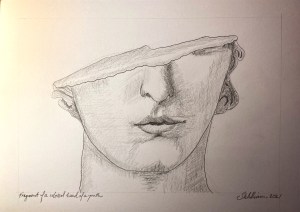 Fragment of a colossal head of a youth (drawing, 2021) Stephen J Williams