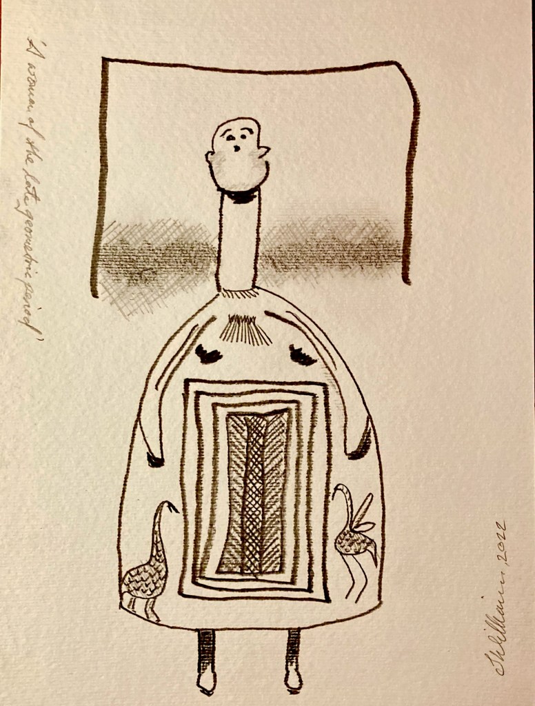 A woman of the late geometric period (graphite drawing, 2022) Stephen J. Williams