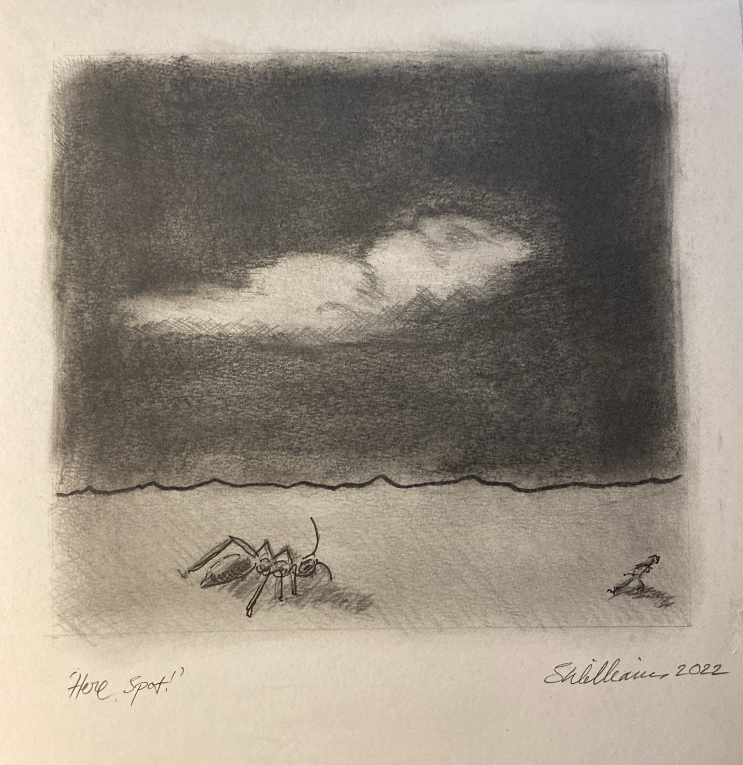 'Here, Spot' (Pencil drawing, 20220102) Stephen J. Williams
