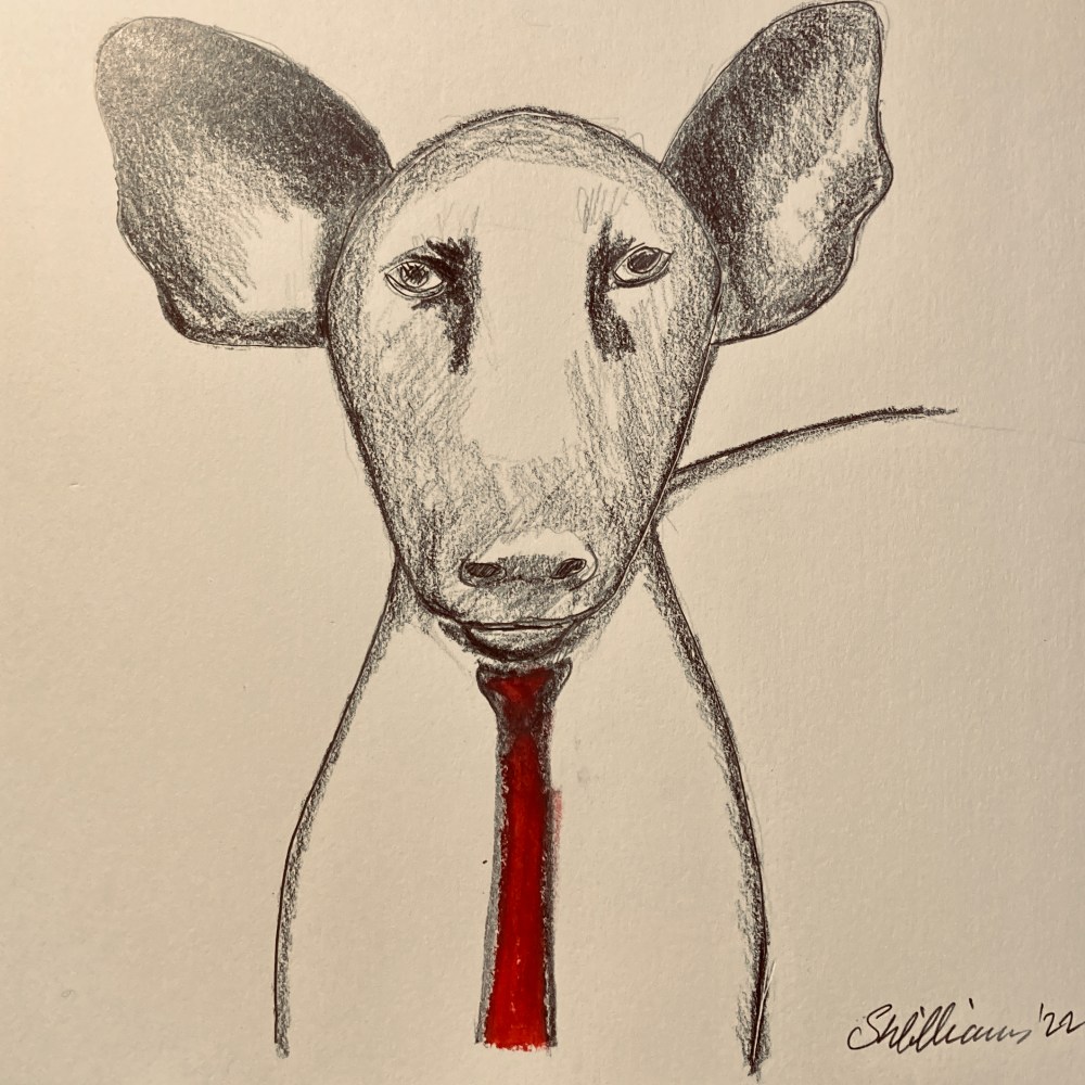 Dog and tie (pencil and oil pastel, 20220226) Stephen J. Williams
