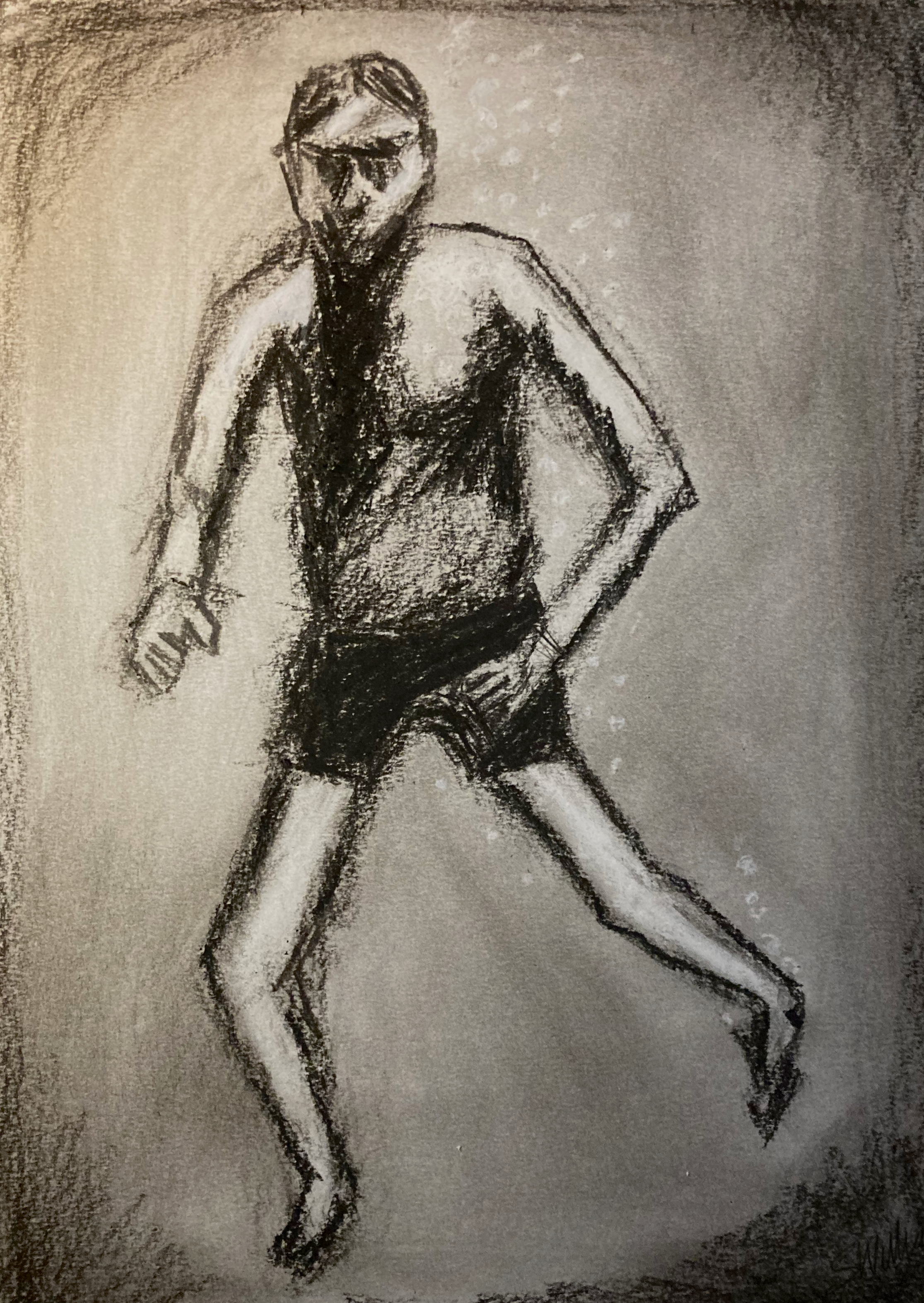 Man underwater (charcoal, 20220331) Stephen J. Williams
