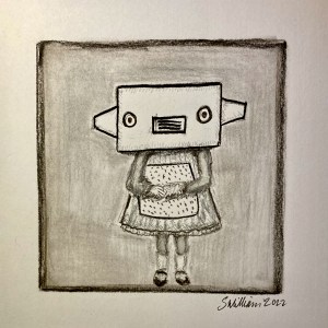 Young girl pretending to be a robot (charcoal and pencil, 20220322) Stephen J. Williams