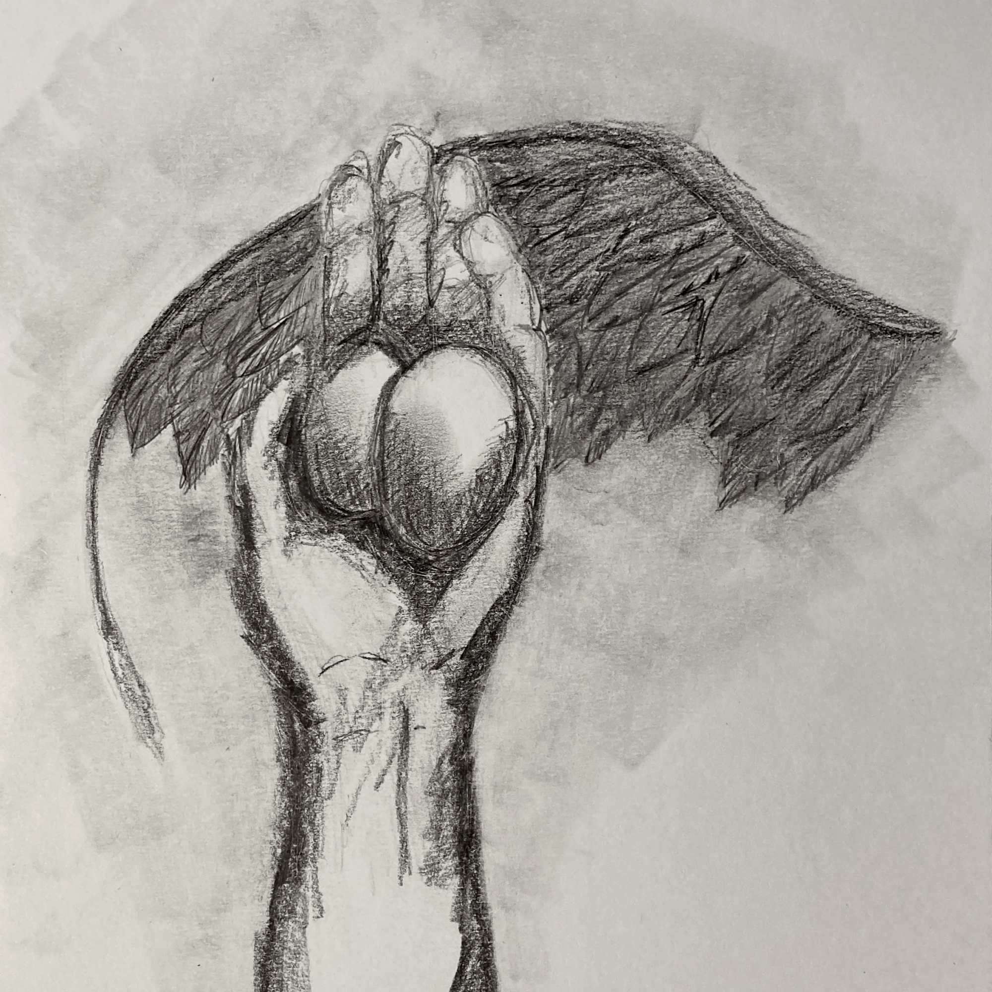 Holding two eggs (pencil, 20220420) Stephen J. Williams