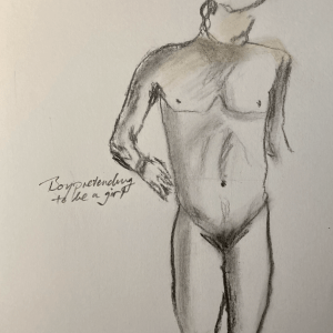 Sketch - boy pretending to be a girl (charcoal, 20220406) Stephen J. Williams