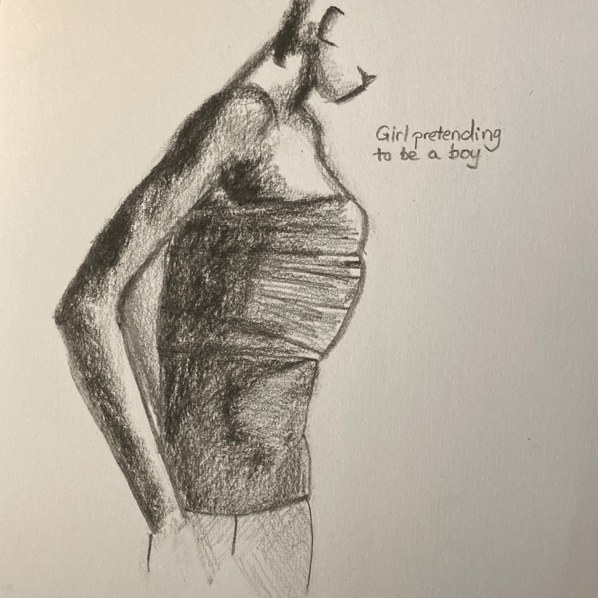 Sketch - girl pretending to be a boy (charcoal, 20220406) Stephen J. Williams