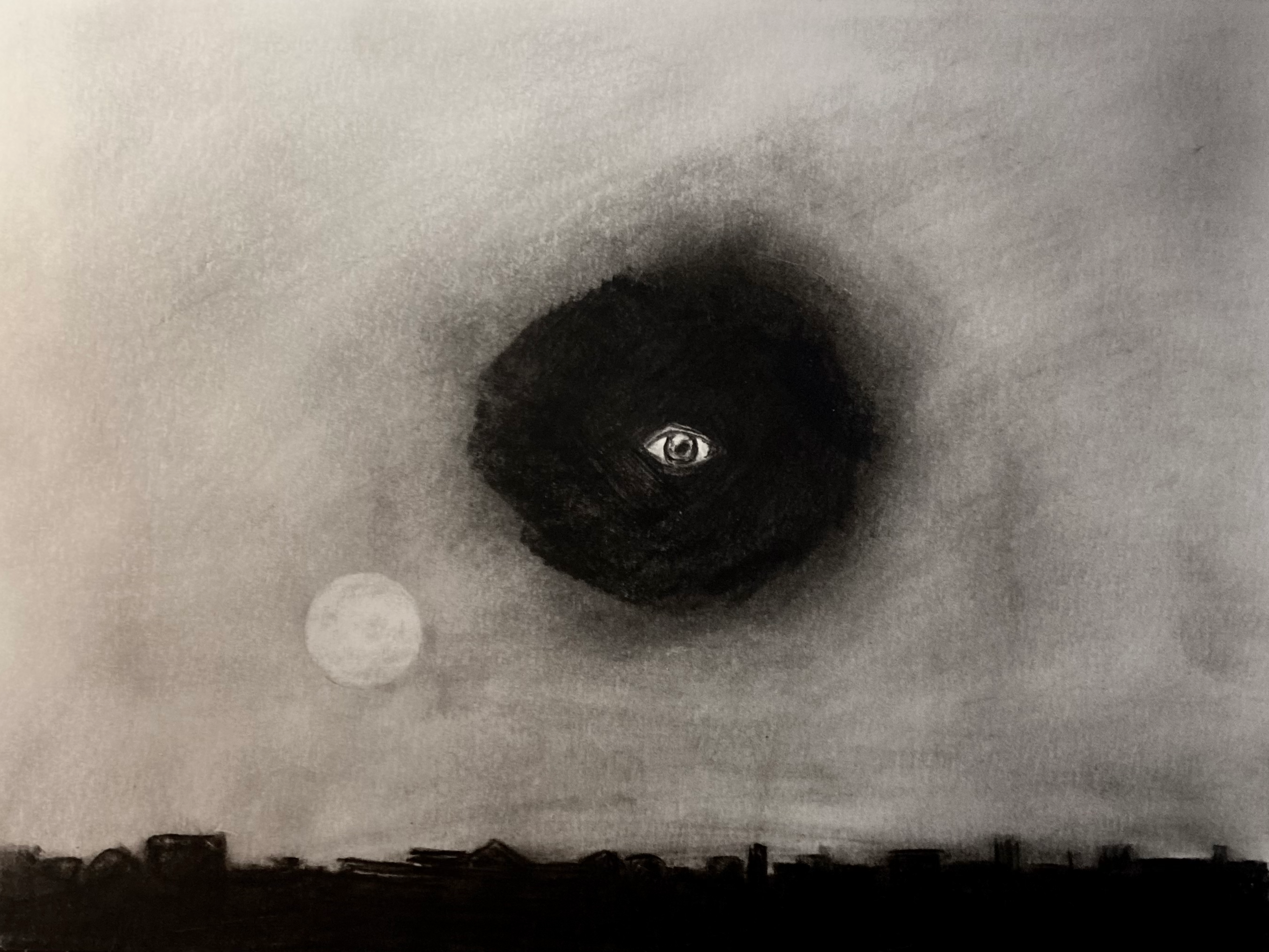A pathic sky and moon (pencil and charcoal, 20220517) Stephen J. Williams