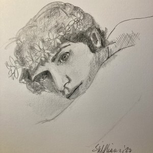 Boy wearing garland of daffodils (pencil, 20220515) Stephen J. Williams