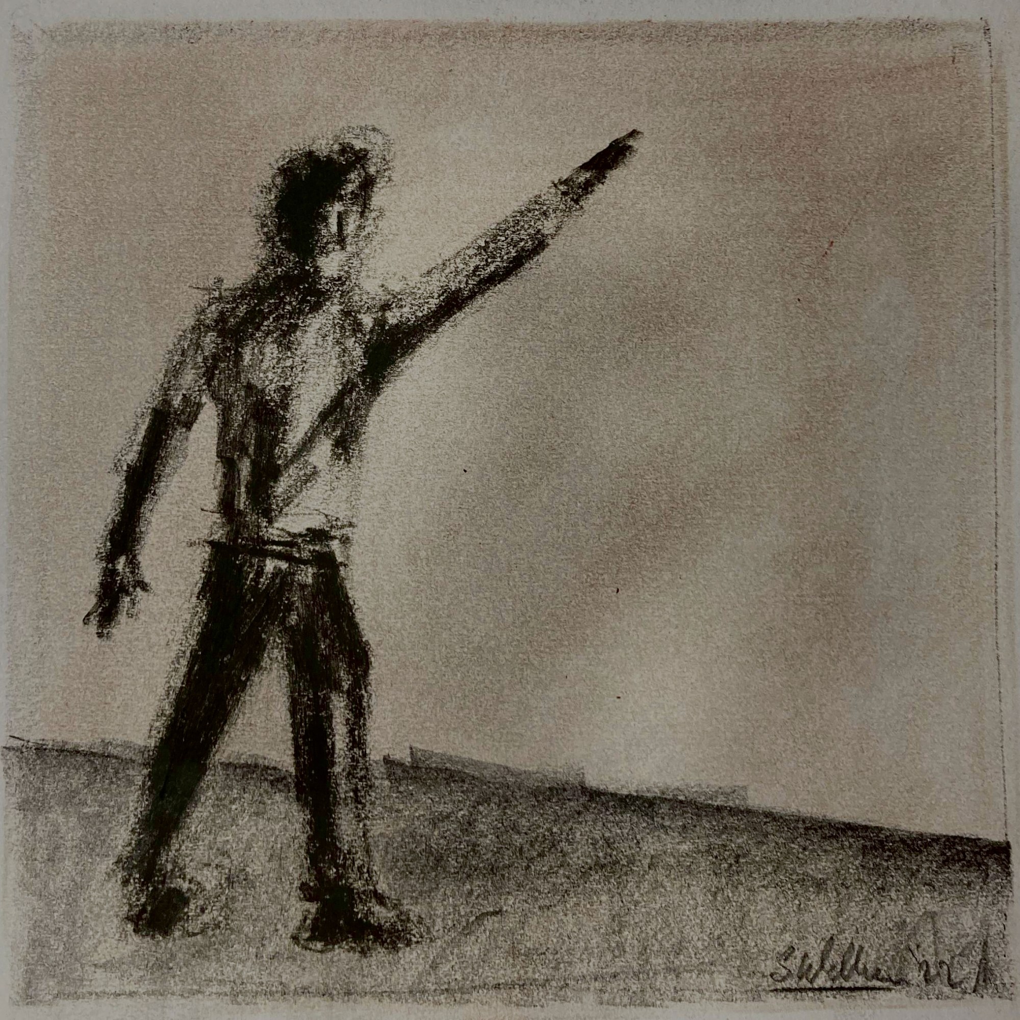 Shouting and pointing III (charcoal and chalk, 20220802) Stephen J. Williams
