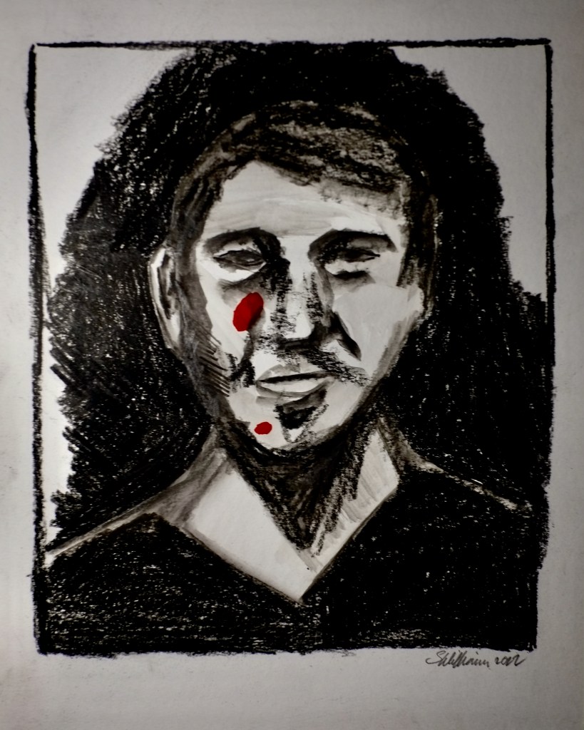 José Cabelo's face (charcoal and watercolor, 20220922) Stephen J. Williams