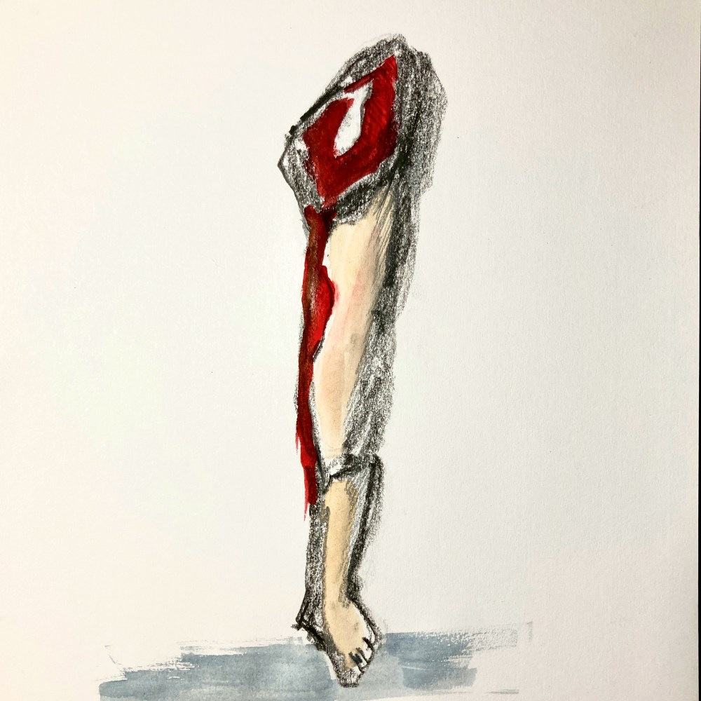 Leg standing alone (charcoal and watercolour, 20220914) Stephen J. Williams
