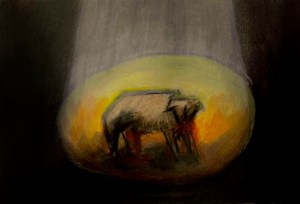 Dog theatre (acrylic on paper, 20230319) Stephen J. Williams