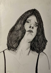 Katia at the piano (pencil, 20230828) Stephen J. Williams