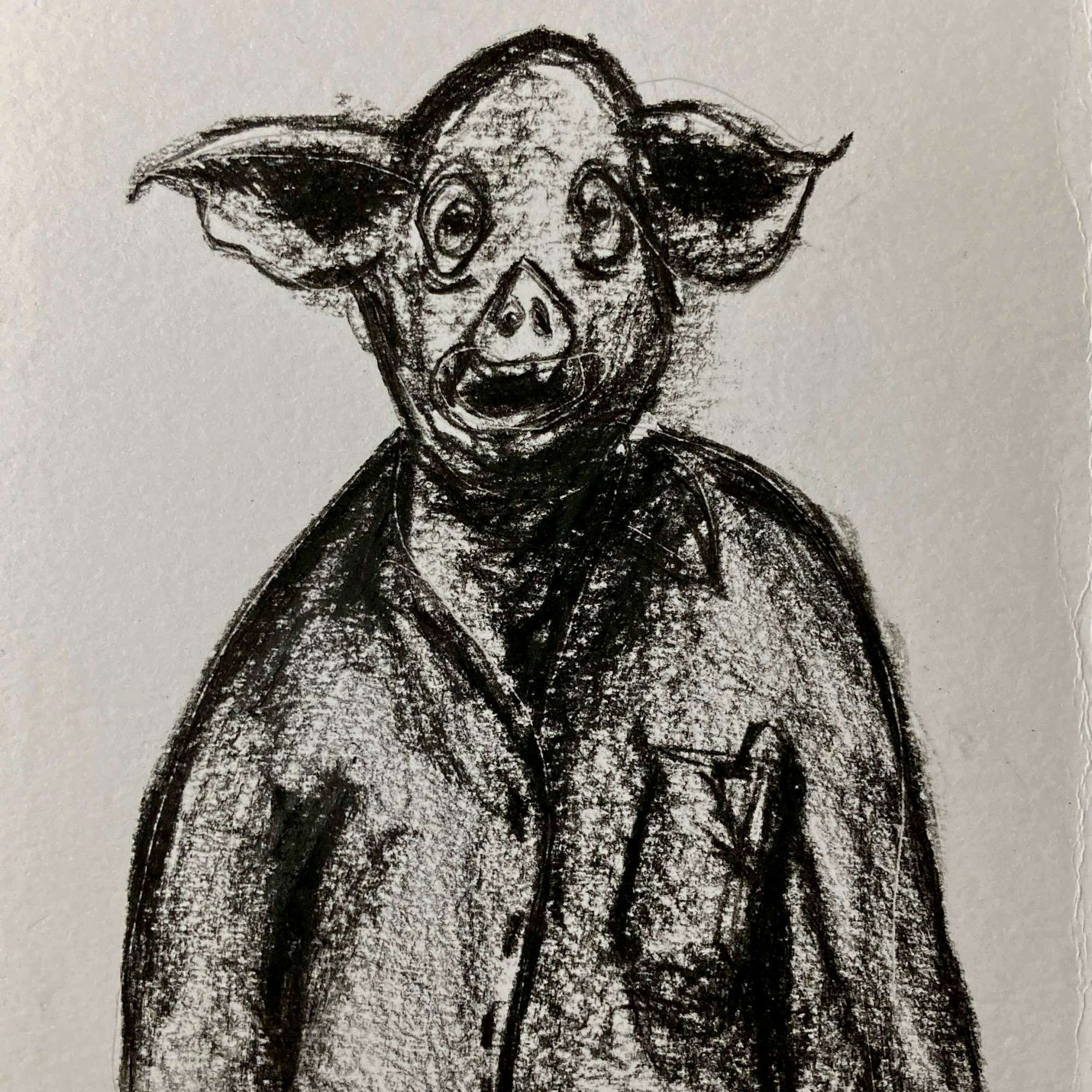 Protest pig (charcoal and pencil, 20240315) Stephen J. Williams