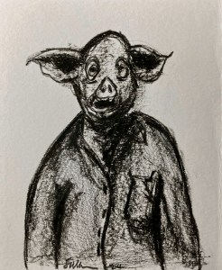 Protest pig (charcoal and pencil, 20240315) Stephen J. Williams
