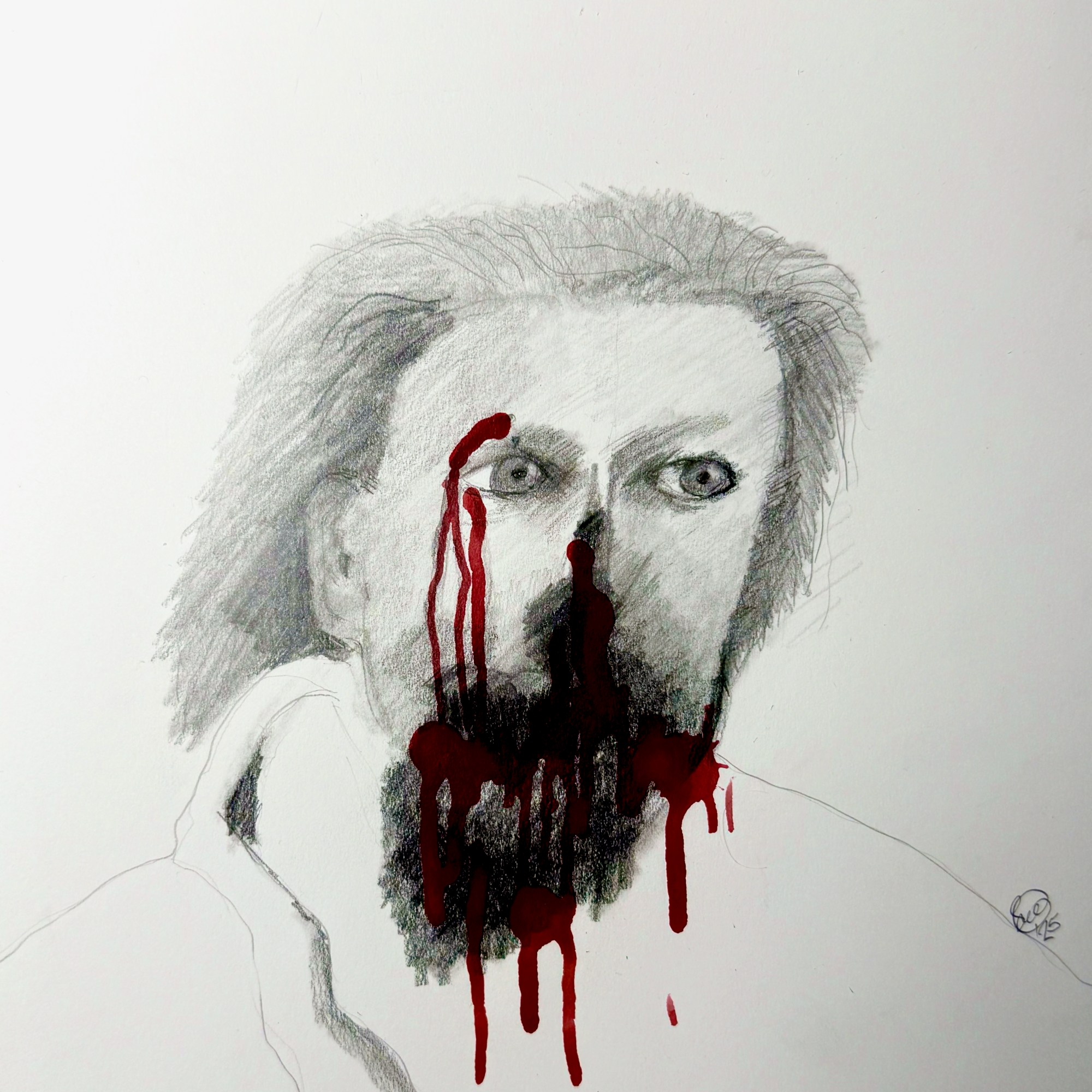 Accident at the grindstone (pencil and acrylic, 2025) Stephen J. Williams