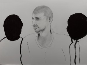 Or Levy and his starving captors (pencil and ink, 2025) Stephen J. Williams