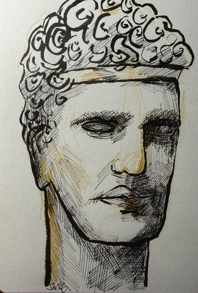 Head of an Antonine athlete (ink and pencil, 2026) Stephen J. Williams